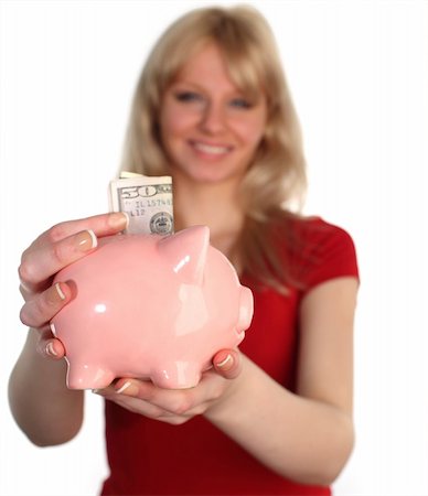 Happy woman with a piggy Bank Stock Photo - Budget Royalty-Free & Subscription, Code: 400-05090956