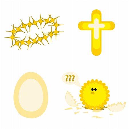 poult - Set of elements for Easter (crown of thorns, cross, egg, chick). Vector illustration. Stock Photo - Budget Royalty-Free & Subscription, Code: 400-05091754