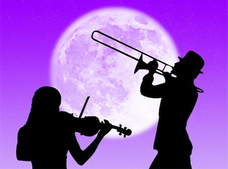 simsearch:400-04564484,k - Musicians playing violin and trumpet in the moonlight Foto de stock - Super Valor sin royalties y Suscripción, Código: 400-05091990