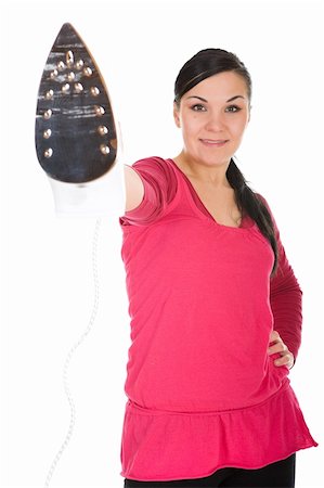 simsearch:400-04225746,k - attractive brunette woman with iron. over white background Stock Photo - Budget Royalty-Free & Subscription, Code: 400-05093155