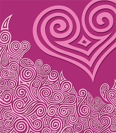 Pink heart with swirl ornament, vector illustration Stock Photo - Budget Royalty-Free & Subscription, Code: 400-05093201