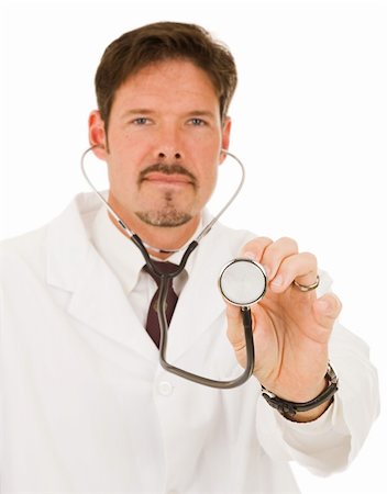 simsearch:400-04217553,k - Doctor holding out his stethoscope.  Shallow depth of field with focus on hand holding the end of stethoscope. Foto de stock - Royalty-Free Super Valor e Assinatura, Número: 400-05093771