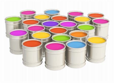 falling paint bucket - Multi-coloured paints in metal banks Photographie de stock - Aubaine LD & Abonnement, Code: 400-05104731