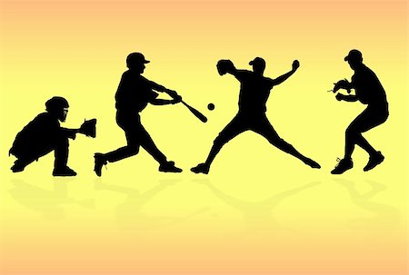 simsearch:400-04385920,k - Baseball player silhouettes over orange and yellow background Stock Photo - Budget Royalty-Free & Subscription, Code: 400-05105014