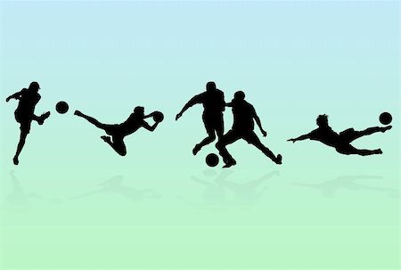 soccer player ball foot - Soccer players silhouettes over green and blue background Stock Photo - Budget Royalty-Free & Subscription, Code: 400-05105099