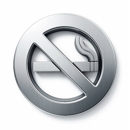 smoking prohibited sign symbol image - 3d rendering of a no smoking sign in brushed metal on a white isolated background. Stock Photo - Budget Royalty-Free & Subscription, Code: 400-05105105