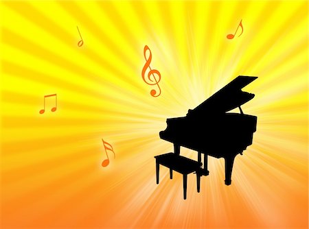 simsearch:400-04564484,k - Piano instrument on a colorful background with notes in the air Foto de stock - Super Valor sin royalties y Suscripción, Código: 400-05105269