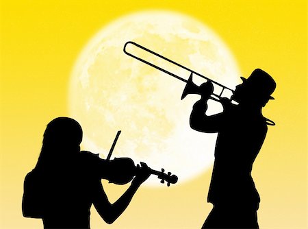 simsearch:400-04564484,k - Musicians playing violin and trumpet in the moonlight Foto de stock - Super Valor sin royalties y Suscripción, Código: 400-05105270
