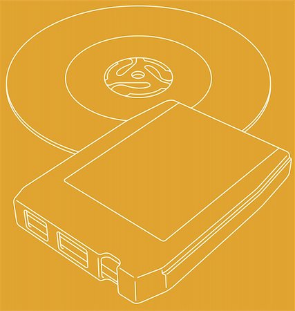 Vector line art illustration of a retro 8-track tape and a 45 RPM single record. Stock Photo - Budget Royalty-Free & Subscription, Code: 400-05105530