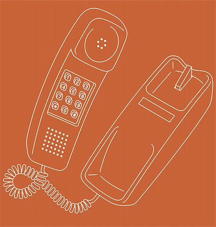Vector line art illustration of a retro corded telephone. Stock Photo - Budget Royalty-Free & Subscription, Code: 400-05105533