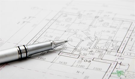 preliminary - architectural plans and pen Foto de stock - Super Valor sin royalties y Suscripción, Código: 400-05105738