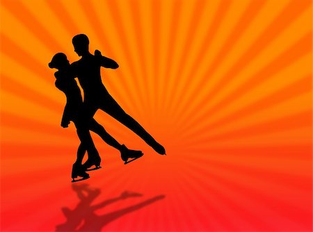 simsearch:400-04218163,k - Couple skating on a colorful background with sunburst Photographie de stock - Aubaine LD & Abonnement, Code: 400-05106441
