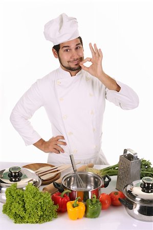 simsearch:689-03128584,k - young chef preparing lunch on white background Stockbilder - Microstock & Abonnement, Bildnummer: 400-05107559