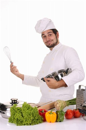 simsearch:689-03128584,k - young chef preparing lunch on white background Stockbilder - Microstock & Abonnement, Bildnummer: 400-05107553