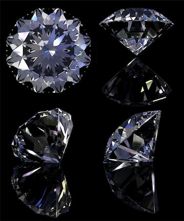 prisms - Diamonds set with reflection isolated on black background. Clipping path. Stock Photo - Budget Royalty-Free & Subscription, Code: 400-05107724