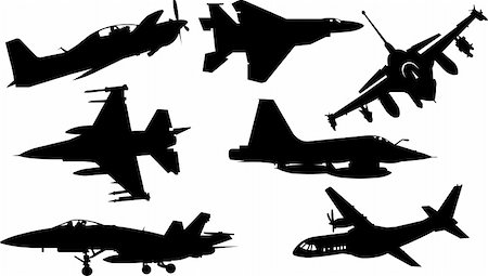plane silhouette side - A collection of military planes silhouettes from different angles Stock Photo - Budget Royalty-Free & Subscription, Code: 400-05107881