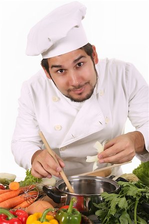 simsearch:689-03128584,k - young chef preparing lunch on white background Stockbilder - Microstock & Abonnement, Bildnummer: 400-05108401