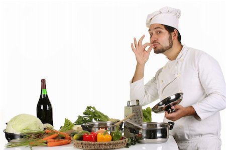 simsearch:689-03128584,k - young chef preparing lunch on white background Stockbilder - Microstock & Abonnement, Bildnummer: 400-05108415