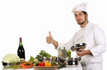 simsearch:689-03128584,k - young chef preparing lunch on white background Stockbilder - Microstock & Abonnement, Bildnummer: 400-05108416