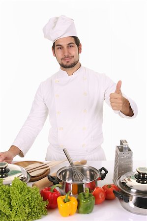 simsearch:689-03128584,k - young chef preparing lunch on white background Stockbilder - Microstock & Abonnement, Bildnummer: 400-05108410