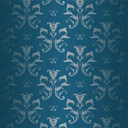 simas2 (artist) - Illustration of a blue and with silver floral pattern Foto de stock - Royalty-Free Super Valor e Assinatura, Número: 400-05108638