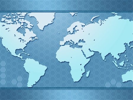 blue world map with hexagons like background Stock Photo - Budget Royalty-Free & Subscription, Code: 400-05108972