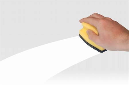 Hand with yellow sponge isolated on grey background and white clean track Stock Photo - Budget Royalty-Free & Subscription, Code: 400-05109023