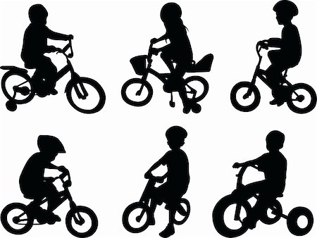 draw bike with people - silhouettes of children riding bicycles - vector Stock Photo - Budget Royalty-Free & Subscription, Code: 400-05109158