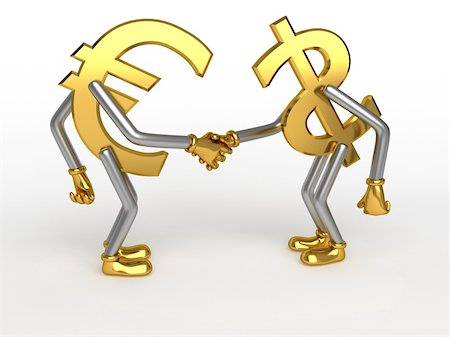 Shiny golden signs of dollar and euro. Concept of partnership. Isolated on white Stock Photo - Budget Royalty-Free & Subscription, Code: 400-05109214