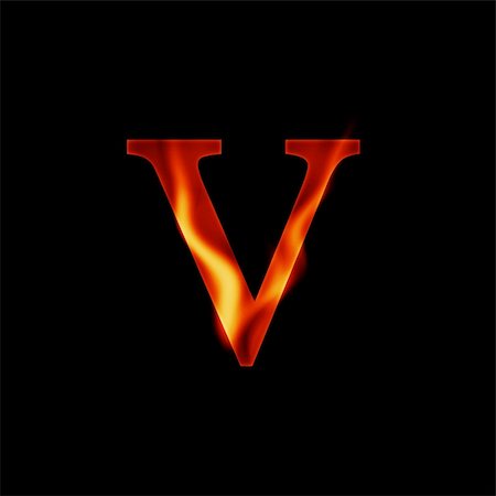 power letters - fire letter V isolated on dark background Stock Photo - Budget Royalty-Free & Subscription, Code: 400-05100442