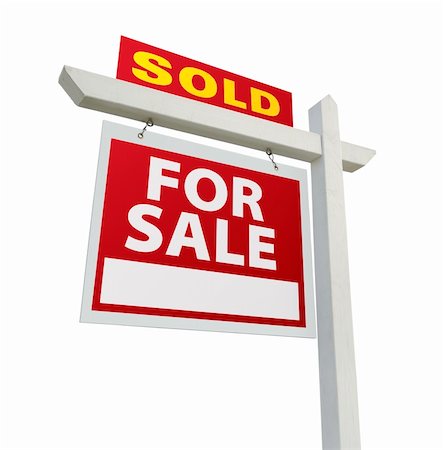 simsearch:400-03937070,k - Sold Home For Sale Real Estate Sign Isolated on a White Backgroun Stock Photo - Budget Royalty-Free & Subscription, Code: 400-05101013