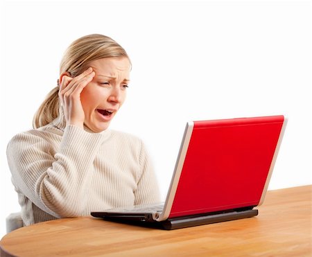 dpix (artist) - tired businesswoman sitting infront of her laptop and yawning (isolated on white) Photographie de stock - Aubaine LD & Abonnement, Code: 400-05101226