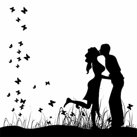 Couple kisses on a meadow, black silhouette Stock Photo - Budget Royalty-Free & Subscription, Code: 400-05101536