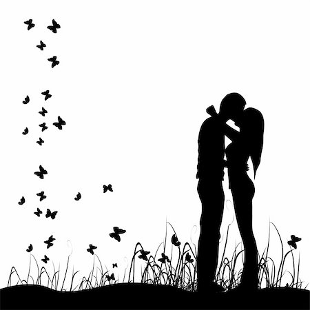 Couple kisses on a meadow, black silhouette Stock Photo - Budget Royalty-Free & Subscription, Code: 400-05101537