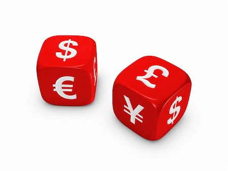 pair of red dice with dollar euro yen pound sign isolated on white background Stockbilder - Microstock & Abonnement, Bildnummer: 400-05101616