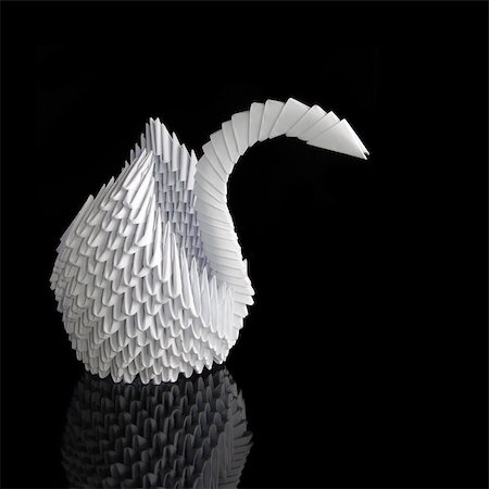 swan flying - White paper origami swan on black background Stock Photo - Budget Royalty-Free & Subscription, Code: 400-05102003