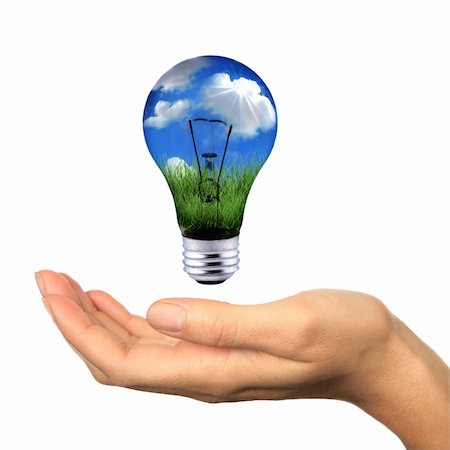 Hand Holding Lighbulb Concept of Clean Renewable Energy of the Future Stock Photo - Budget Royalty-Free & Subscription, Code: 400-05102637