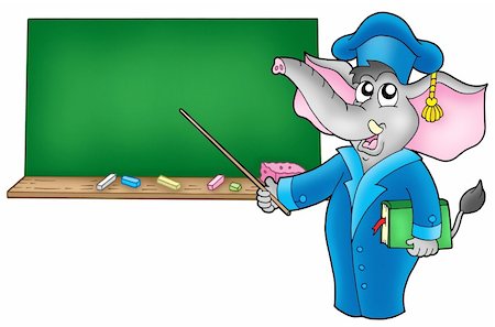 simsearch:400-04094837,k - Cartoon elephant teacher with blackboard - color illustration. Foto de stock - Super Valor sin royalties y Suscripción, Código: 400-05102971