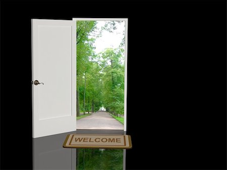 door mat welcome - Door open in the real world Stock Photo - Budget Royalty-Free & Subscription, Code: 400-05103019