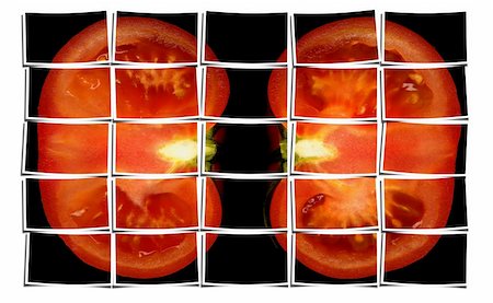 earth space poster background design - tomato on black background puzzle collage cut out composition over white Photographie de stock - Aubaine LD & Abonnement, Code: 400-05103317