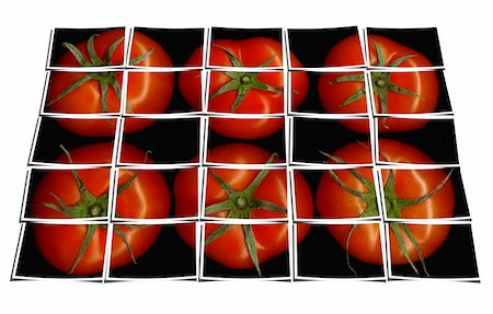 earth space poster background design - tomato on black background puzzle collage cut out composition over white Photographie de stock - Aubaine LD & Abonnement, Code: 400-05103318