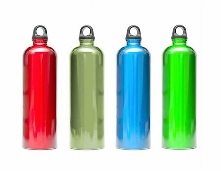 simsearch:400-06700048,k - Metal water bottles in different colors isolated on white Stock Photo - Budget Royalty-Free & Subscription, Code: 400-05114656