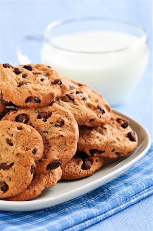 simsearch:400-06643567,k - Plate of chocolate chip cookies with milk Stockbilder - Microstock & Abonnement, Bildnummer: 400-05114725