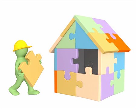 3d working puppet building the house . Object over white Stock Photo - Budget Royalty-Free & Subscription, Code: 400-05115148