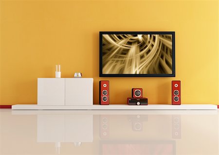 elegant tv room - modern living room white home theatre system - digital artwork Stock Photo - Budget Royalty-Free & Subscription, Code: 400-05115426