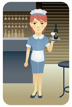 Cartoon illustration of a waitress in a bar.     Visit our gallery for more professions.    Vector EPS8. You can use any vector compatible software to open/modify/use the file. The different graphics are on separate layers so they can be easily edited individually. Scalable to any size without loss of quality. Stock Photo - Budget Royalty-Free & Subscription, Code: 400-05115564