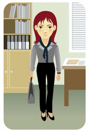 Cartoon illustration of a female business woman or secretary in her office.     Visit our gallery for more professions.    Vector EPS8. You can use any vector compatible software to open/modify/use the file. The different graphics are on separate layers so they can be easily edited individually. Scalable to any size without loss of quality. Stock Photo - Budget Royalty-Free & Subscription, Code: 400-05115560