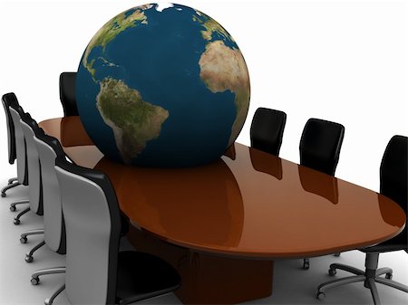 abstract 3d illustration of meeting room and earth globe Stock Photo - Budget Royalty-Free & Subscription, Code: 400-05115874