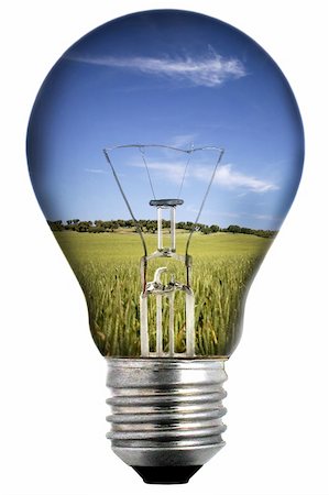light bulb with landscape inside isolated on white - environmental concept Stockbilder - Microstock & Abonnement, Bildnummer: 400-05115994