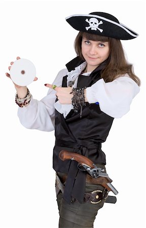 Pirate - woman with disc isolated on white background Stock Photo - Budget Royalty-Free & Subscription, Code: 400-05116192